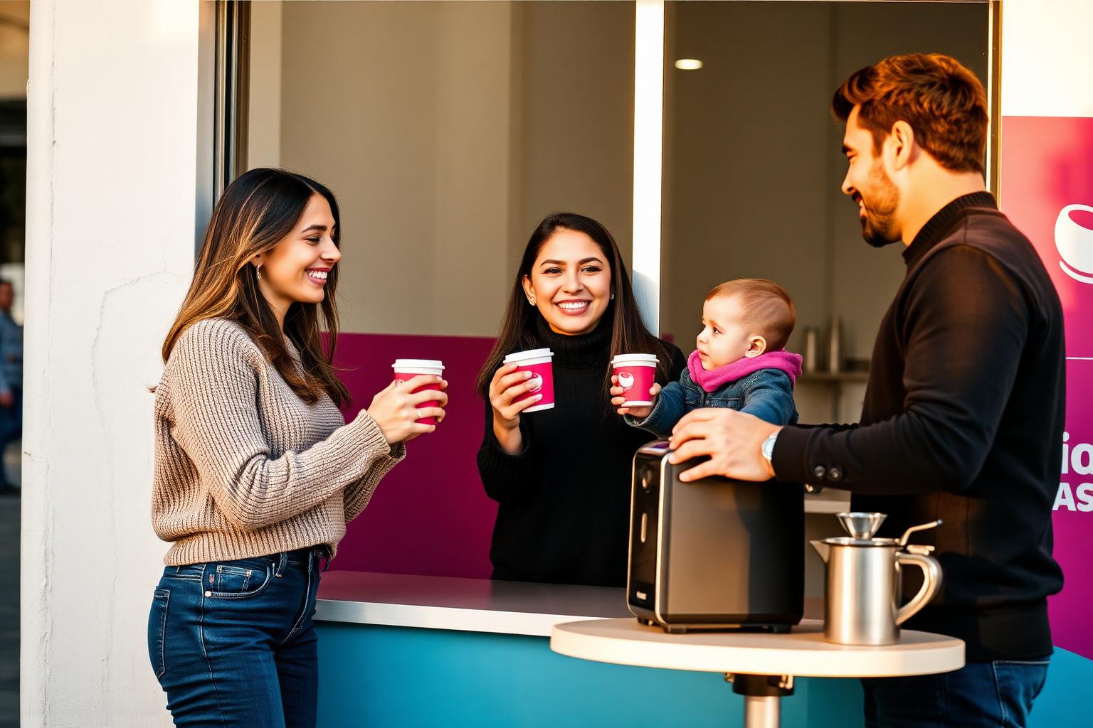 Una persona recibe un café gratis en un módulo de Café que Abraza